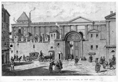 Het Postkantoor van Parijs voor de Colonnade van het Louvre in de 17e Eeuw door Julien Antoine Peulot